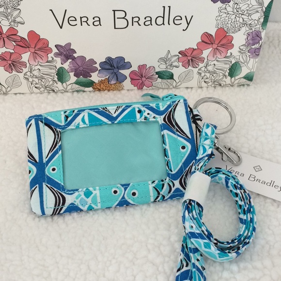 Vera Bradley Zip ID & Lanyard Go Fish Blue - Picture 2 of 5